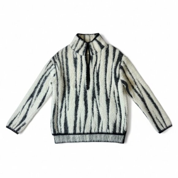 Anthropologie Cindy Eyelash Quarter Zip Zebra Brushed Knit Cozy Sweater Women’s - Picture 2 of 8